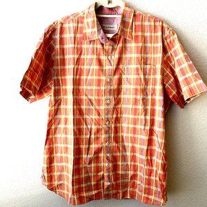 Tommy Bahama Mens Short Sleeve Button Front Plaid Shirt Orange Size Large